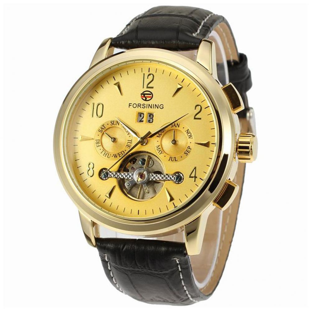 Ceas Forsining barbatesc automatic, curea din piele naturala neagra, ceas de top model 2018, stil fashion