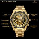 Ceas Forsining schelet barbatesc automatic Gold, bratara din otel inoxidabil, rezistent la zgarieturi, stil fashion + cutie cadou