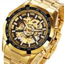 Ceas Forsining schelet barbatesc automatic Gold, bratara din otel inoxidabil, rezistent la zgarieturi, stil fashion + cutie cadou