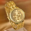 Ceas dama Geneva Gold, calendar complet, curea otel inoxidabila, mecanism Quartz