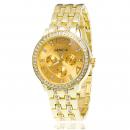 Ceas dama Geneva Gold, calendar complet, curea otel inoxidabila, mecanism Quartz