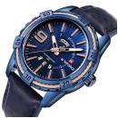 Ceas Naviforce barbatesc albastru, mecanism Quartz, curea din piele albastra, rezistent la apa 3Bar, rezsistent la zgarieturi, stil business + cutie cadou