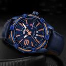Ceas Naviforce barbatesc albastru, mecanism Quartz, curea din piele albastra, rezistent la apa 3Bar, rezsistent la zgarieturi, stil business + cutie cadou