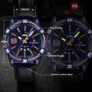 Ceas Naviforce barbatesc albastru, mecanism Quartz, curea din piele albastra, rezistent la apa 3Bar, rezsistent la zgarieturi, stil business + cutie cadou