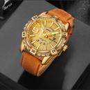 Ceas Naviforce barbatesc Gold, mecanism Quartz, curea din piele maro, rezistent la apa 3Bar si la zgarieturi, stil business + cutie cadou