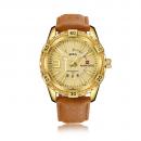 Ceas Naviforce barbatesc Gold, mecanism Quartz, curea din piele maro, rezistent la apa 3Bar si la zgarieturi, stil business + cutie cadou