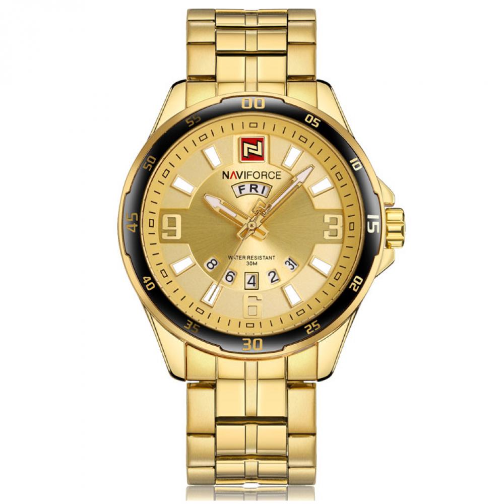 Ceas Naviforce Gold, stil Sport, mecanism Quartz, rezistent la apa 3Bar, curea din otel inoxidabil + cutie cadou