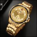 Ceas Naviforce Gold, stil Sport, mecanism Quartz, rezistent la apa 3Bar, curea din otel inoxidabil + cutie cadou