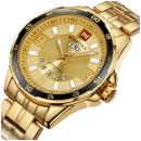 Ceas Naviforce Gold, stil Sport, mecanism Quartz, rezistent la apa 3Bar, curea din otel inoxidabil + cutie cadou