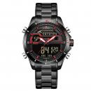 Ceas Naviforce, mecanism Quartz, rezistent la apa 3ATM, curea otel inoxidabil negra, afisaj digital si analogic, stil Sport + cutie cadou
