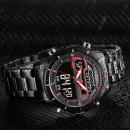 Ceas Naviforce, mecanism Quartz, rezistent la apa 3ATM, curea otel inoxidabil negra, afisaj digital si analogic, stil Sport + cutie cadou