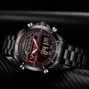 Ceas Naviforce, mecanism Quartz, rezistent la apa 3ATM, curea otel inoxidabil negra, afisaj digital si analogic, stil Sport + cutie cadou