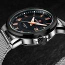 Ceas Naviforce, rezistent la apa 3Bar, mecanism Quartz, curea din otel inoxidabil, afisaj analogic, stil Fashion + cutie cadou