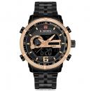 Ceas Naviforce, rezistent la apa 3Bar, mecanism Quartz, curea din otel inoxidabil, afisaj analogic si digital, stil Sport + cutie cadou