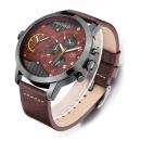 Ceas Mini Focus, rezistent la apa 3Bar, mecanism Quartz, curea din piele maro, afisaj analogic, calendar complet, stil Fashion + cutie cadou