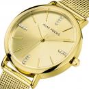 Ceas de dama Mini Focus gold, rezistent la apa 3Bar, mecanism Quartz, curea din otel inoxidabil, afisaj analogic, stil Fashion + cutie cadou