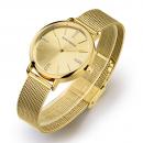 Ceas de dama Mini Focus gold, rezistent la apa 3Bar, mecanism Quartz, curea din otel inoxidabil, afisaj analogic, stil Fashion + cutie cadou