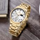 Ceas Megir barbatesc, Moon Phase, rezistent la apa 3Bar, mecanism Quartz, curea din otel inoxidabil, afisaj analogic, stil Fashion + cutie cadou