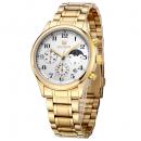 Ceas Megir barbatesc, Moon Phase, rezistent la apa 3Bar, mecanism Quartz, curea din otel inoxidabil, afisaj analogic, stil Fashion + cutie cadou