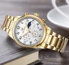 Ceas Megir barbatesc, Moon Phase, rezistent la apa 3Bar, mecanism Quartz, curea din otel inoxidabil, afisaj analogic, stil Fashion + cutie cadou