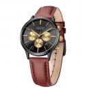 Ceas de dama Megir, rezistent la apa 3Bar, mecanism Quartz, curea din piele maro, afisaj analogic, calendar complet, cronometru, stil Fashion + cutie cadou