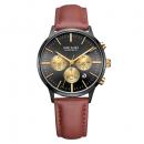 Ceas de dama Megir, rezistent la apa 3Bar, mecanism Quartz, curea din piele maro, afisaj analogic, calendar complet, cronometru, stil Fashion + cutie cadou