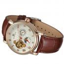 Ceas barbatesc Forsining cu Moon Phase (arata noapte/zi), curea din piele maro, calendar complet, mecanism automatic-mecanic, stil Fashion + cutie cadou
