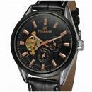 Ceas barbatesc Forsining, curea din piele neagra, mecanism automatic-mecanic, stil Business + cutie cadou