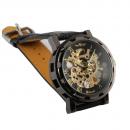 Ceas barbatesc Winner, schelet auriu, curea din piele neagra, mecanism automatic-mecanic, stil Fashion + cutie cadou