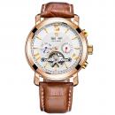 Ceas barbatesc OUYAWEI, stil Business, bratara maro din piele, mecanism automatic, calendar complet, rezistent la apa 3ATM(30m)