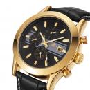 Ceas barbatesc OUYAWEI, mecanism automatic, calendar complet, bratara din piele neagra, rezistent la apa 3ATM(30m), stil Fashion