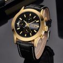 Ceas barbatesc OUYAWEI, mecanism automatic, calendar complet, bratara din piele neagra, rezistent la apa 3ATM(30m), stil Fashion