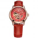 Ceas de dama OUYAWEI, mecanism automatic, curea din piele de culoare rosie, rezistent la apa 3ATM(30m), stil Fashion