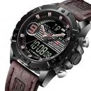 Ceas barbatesc Naviforce Sport, mecanism Quartz, curea din piele maro, rezistent la apa 3ATM(30m), calendar, alarma, afisaj digital si analogic