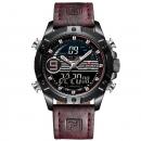 Ceas barbatesc Naviforce Sport, mecanism Quartz, curea din piele maro, rezistent la apa 3ATM(30m), calendar, alarma, afisaj digital si analogic