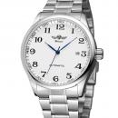 Ceas barbatesc clasic marca Forsining, mecanism automatic cu calendar, bratara din otel inoxidabil argintie, rezistent la zgarieturi, stil fashion + cutie cadou