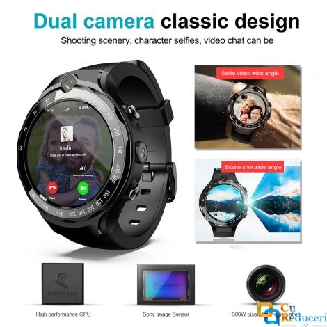 Smartwatch LOKMAT LOK02, 4G, 2 camere 5MP, rezolutie 400*400 pixeli, display 1.39inch AMOLED, pozitionare BeiDou + GPS, Android 7.1, procesor Quad Core 1.25GHz, 1G Ram + 16G ROM