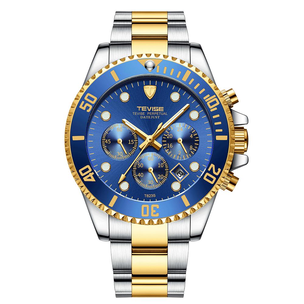 Ceas barbatesc Tevise, mecanism automatic, bratara din otel inoxidabil, rezistent la apa 3ATM, calendar complet + cutie cadou