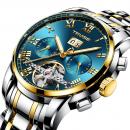 Ceas barbatesc Tevise, mecanism automatic, calendar complet, bratara din otel inoxidabil, rezistent la apa 3ATM + cutie cadou