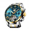 Ceas barbatesc Tevise, mecanism automatic, calendar complet, bratara din otel inoxidabil, rezistent la apa 3ATM + cutie cadou