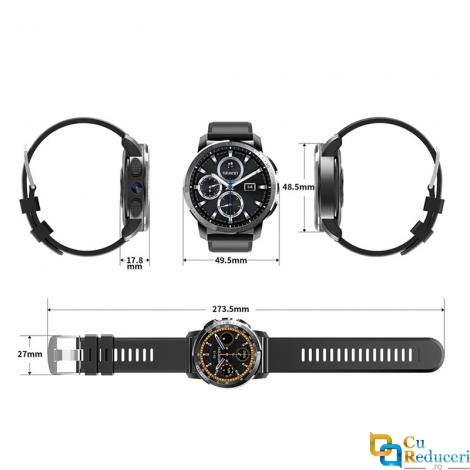 Ceas smartwatch Kingwear KC09, camera 5MP, display 1.39inch AMOLED cu touch screen, rezolutie 454 * 454 pixeli, GPS, procesor Quad Core 1.25GHz, 2G Ram + 16G ROM, baterie 800mAh, 4G