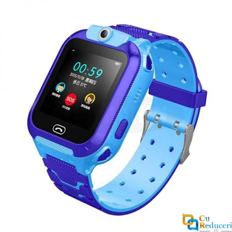Ceas smartwatch Kingwear Q12 albastru, display 1.44inch TFT cu touch screen, rezolutie 128 x 128 pixeli, baterie 400mAh, memorie 32 M RAM + 32 M ROM, lanterna