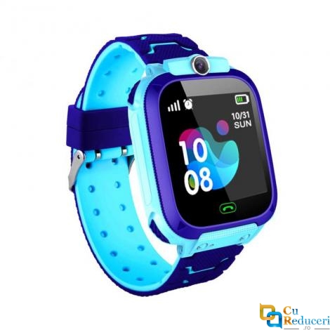 Ceas smartwatch Kingwear Q12 albastru, display 1.44inch TFT cu touch screen, rezolutie 128 x 128 pixeli, baterie 400mAh, memorie 32 M RAM + 32 M ROM, lanterna