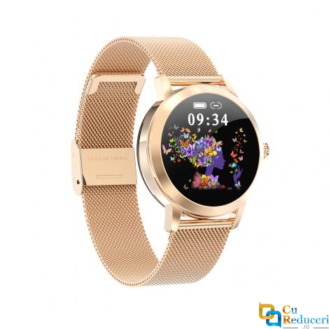 Ceas Smartwatch Kingwear LW10 Gold, rezistent la apa IP68, 64KB Ram + 512KB ROM, display 1.04 inch TFT cu touch screen, rezolutie 240 * 198 pixeli, capacitate baterie 130mAh