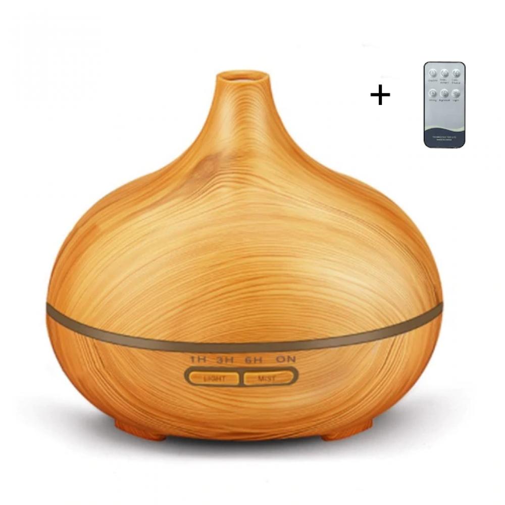 Umidificator de aer/Difuzor aromaterapie cu ultrasunete, 300ml, 7 efecte de lumina, cu telecomanda, lemn natur