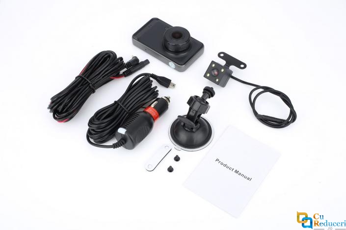 Camera de bord (dubla) DVR 1080P Full HD 3 inch IPS, senzor G, vedere nocturna, unghi de filmare 170 °, puteti inregistra fata si spate in acelasi timp, rezolutie camera 1920x1080