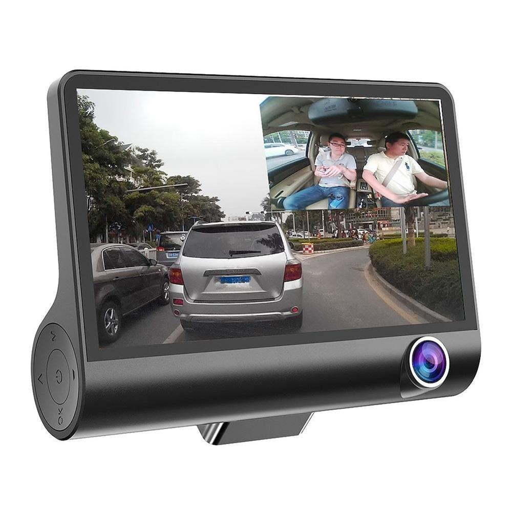 Camera de bord (dubla) DVR 1920 x 1080, 25FPS Full HD 4 inch, senzor G, vedere nocturna, unghi de filmare 170 °, 3 lentile, puteti inregistra fata, spate si interior in acelasi timp