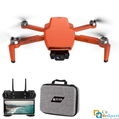 Drona SLX SG108 PRO 4K HD 5G WIFI GPS FPV, dual camera, stabilzator pe 2 axe, capacitate baterie: 7.4V 3000mAh, autonomie zbor ~ 25 de minute, distanta maxima de control 1000 m, portocalie