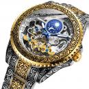 Ceas Forsining schelet barbatesc automatic auriu/argintiu, cu tourbillon si Moon Phase(arata noapte/zi), bratara din otel inoxidabil, rezistent la zgarieturi, stil fashion
