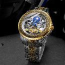 Ceas Forsining schelet barbatesc automatic auriu/argintiu, cu tourbillon si Moon Phase(arata noapte/zi), bratara din otel inoxidabil, rezistent la zgarieturi, stil fashion